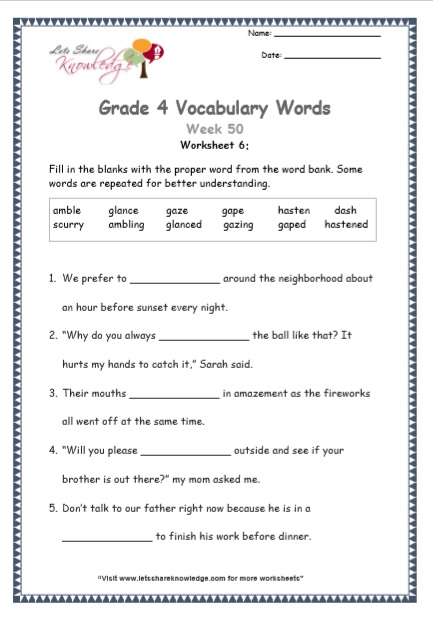  Grade 4 Vocabulary Worksheets Week 50 worksheet 6