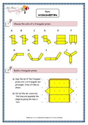nets 3 D shapes grade 5 maths resources printable Worksheet