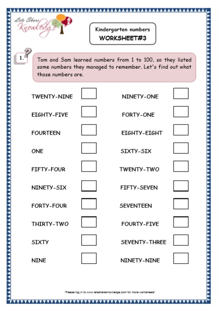  Kindergarten Numbers words in Sentences Printable Worksheets Worksheets
