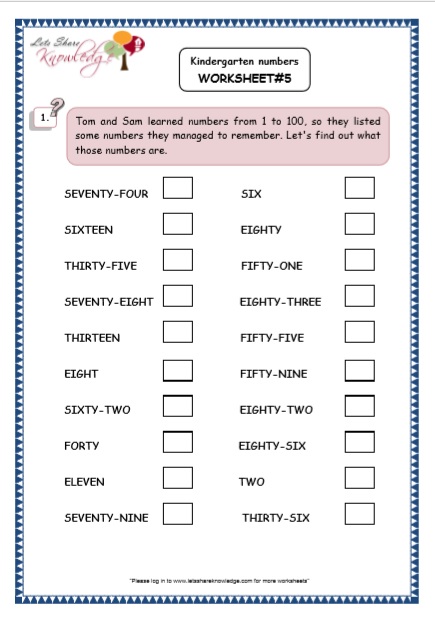  Kindergarten Numbers words in Sentences Printable Worksheets Worksheet