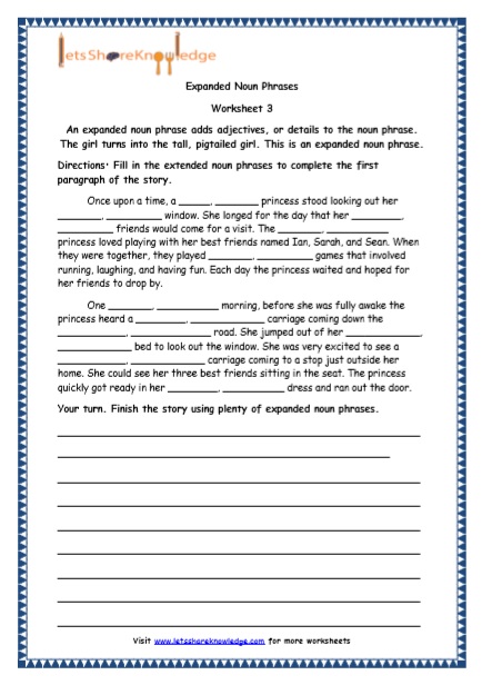  Grade 5 English Resources Printable Worksheets Topic: Expanded Noun Phrases Printable Worksheets Worksheets