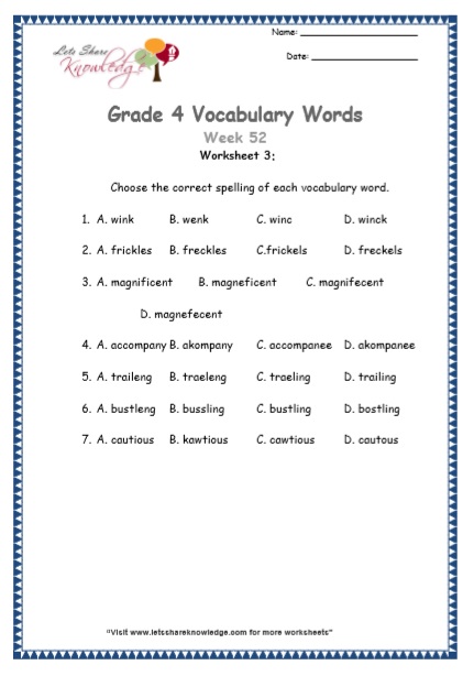  Grade 4 Vocabulary Worksheets Week 52 worksheet 3