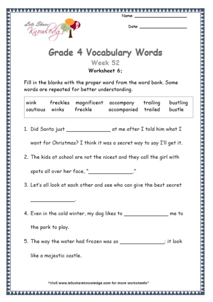  Grade 4 Vocabulary Worksheets Week 52 worksheet 6
