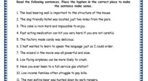 Grade 5 English Resources Printable Worksheets Topic: Hyphen