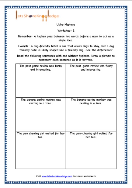  Grade 5 English Resources Printable Worksheets Topic: Hyphens Printable Worksheets 
