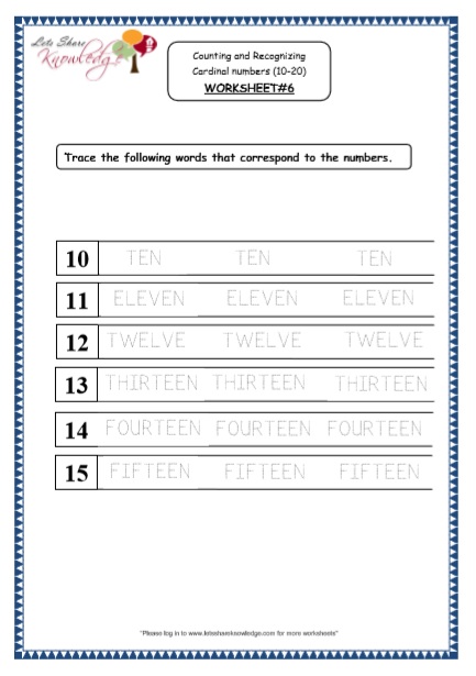 Kindergarten Counting and Recognizing Numbers Printable Worksheets ...