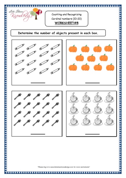 Kindergarten Counting and Recognizing Numbers Printable Worksheets