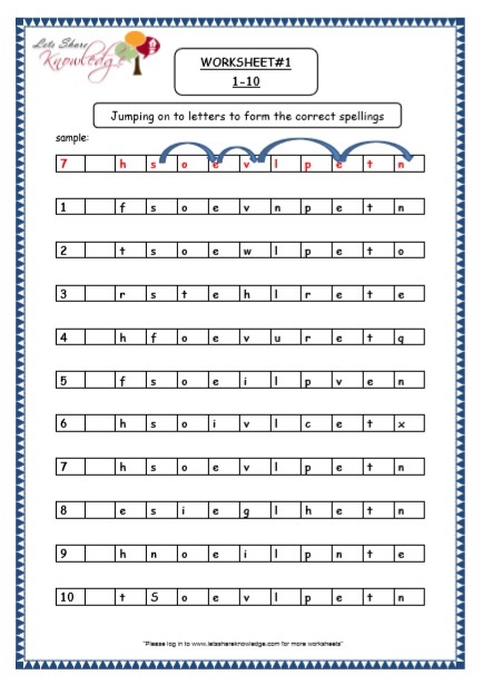 Kindergarten Jumping onto letters Printable Worksheets