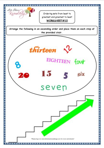 kindergarten ordering numbers printable worksheets lets share knowledge