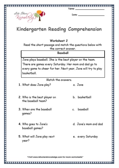 Reading Comprehensions for Kindergarten (ages 4-6) – Lets Share Knowledge