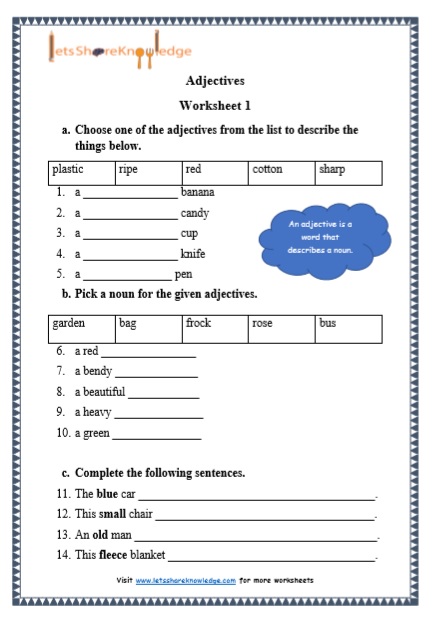 grade 1 grammar adjectives printable worksheets lets share knowledge
