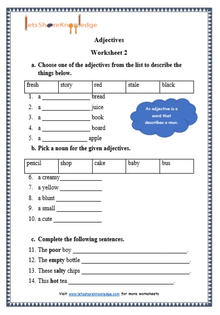 Free Printable English Grammar Worksheets For Grade 1 With Adjectives