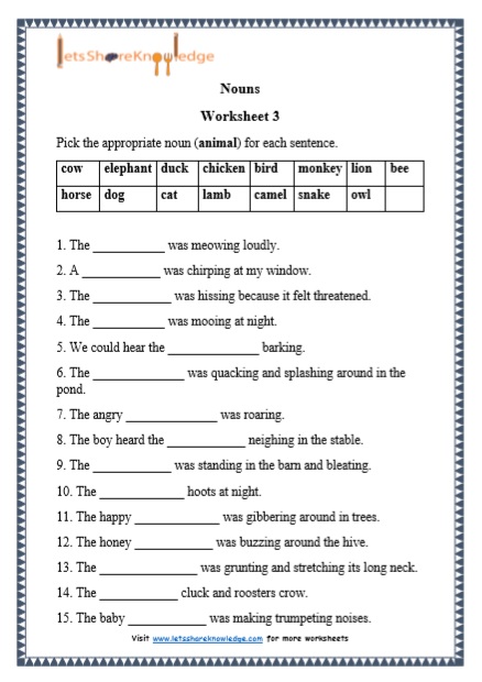 Grade 1 nouns grammar printable worksheet