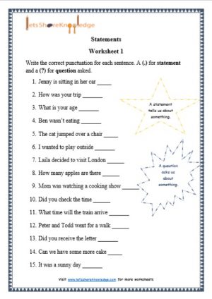 grade 1 statements grammar printable worksheets