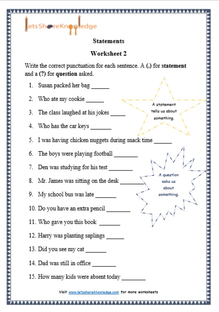 Grade 1 Statements grammar printable worksheet