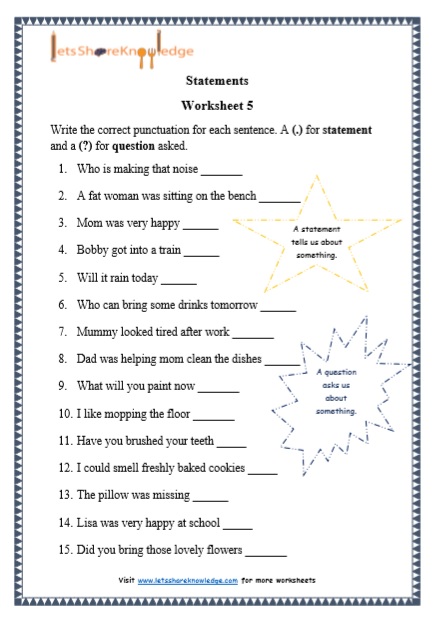 Grade 1 Grammar: Statements printable worksheets – Lets Share Knowledge