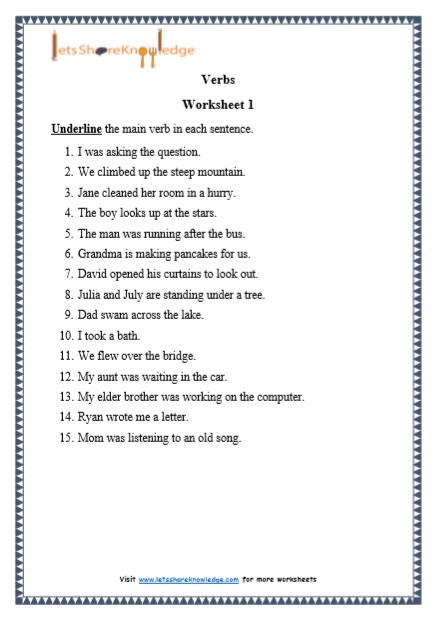 Grade 1 Verbs grammar printable worksheet