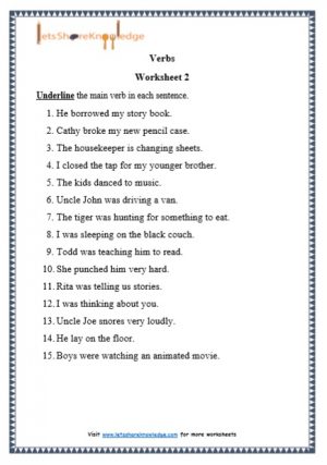 grade 1 verbs grammar printable worksheets