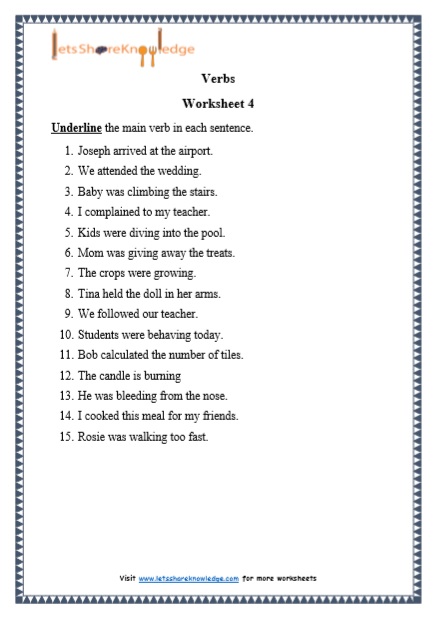 Grade 1 verbs grammar printable worksheet