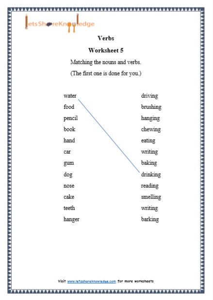 Grade 1 verbs grammar printable worksheet