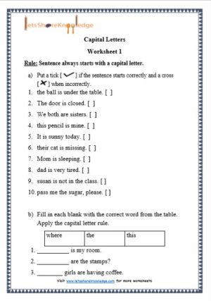 grade 1 Capital Letters punctuation printable worksheet