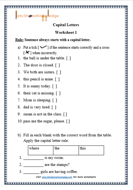 Grade 1 Grammar Capital Letters Printable Worksheets Lets Share Knowledge