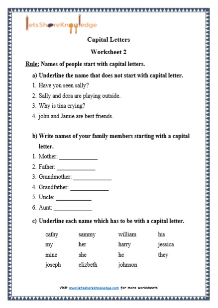 Grade 1 Grammar Capital Letters Printable Worksheets Lets Share Knowledge