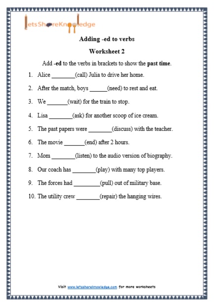 grade 1 grammar adding ed to verbs printable worksheets lets share knowledge