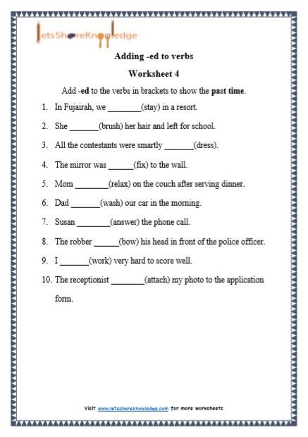 Grade 1 Adding -ed to Verbs grammar printable worksheet