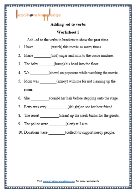 Grade 1 Adding -ed to Verbs grammar printable worksheet