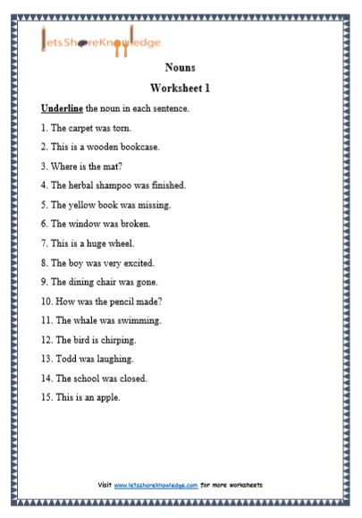 Grade 1 Nouns grammar printable worksheet