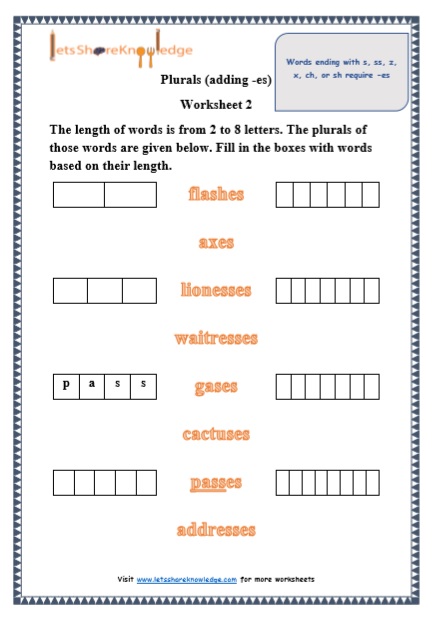Grade 1 Plurals adding -es) grammar printable worksheet