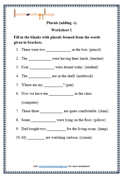 Grade 1 Grammar Plurals adding s Printable Worksheets Lets Share Knowledge