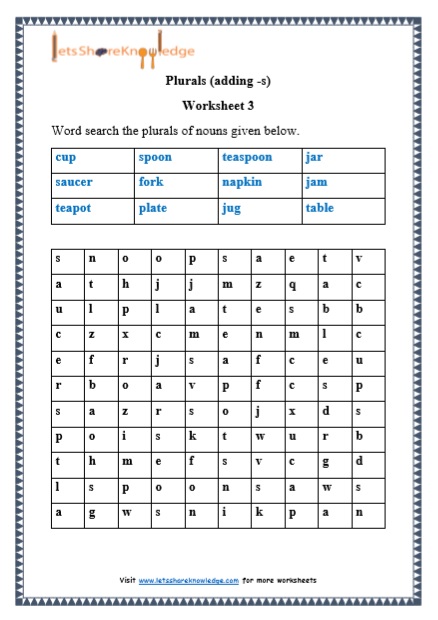 Grade 1 Plurals (adding -s) grammar printable worksheet