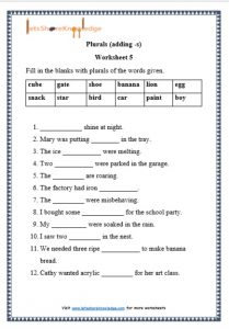 grade 1 plurals adding -s grammar printable worksheet
