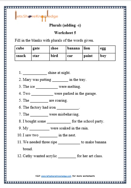 Grade 1 Grammar: Plurals (adding -s) printable worksheets – Lets Share ...