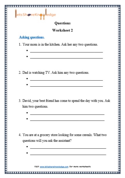 Grade 1 Questions grammar printable worksheet