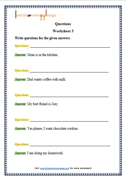 Grade 1 Questions grammar printable worksheet