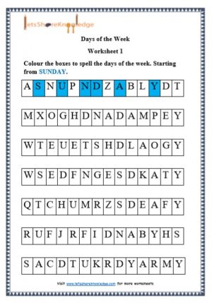 grade 1 Days of the Week grammar printable worksheet