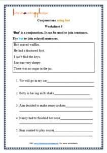 Grade 1 Grammar: Conjunctions Using ‘but’ Printable Worksheets – Lets 