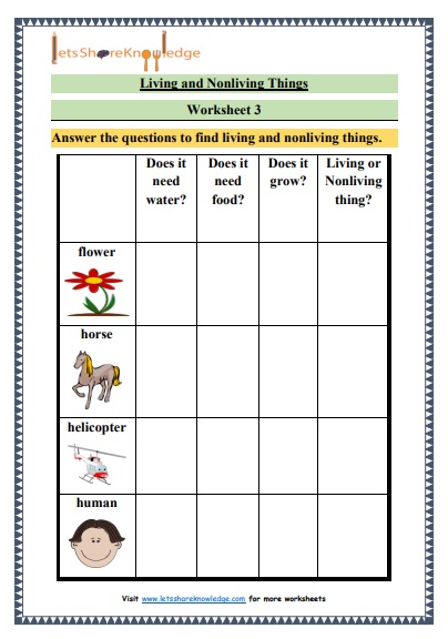 Grade 1 Living and Nonliving Things grammar printable worksheet