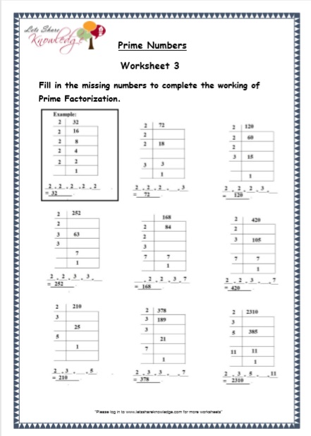 Grade 5 Prime Numbers maths printable worksheet