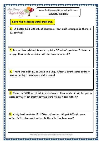 Litres And Millilitres Worksheet