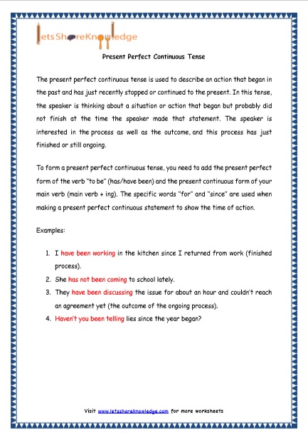  Present Perfect Continuous Tenses Printable Worksheets