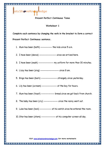  Present Perfect Continuous Tenses Printable Worksheets Worksheet