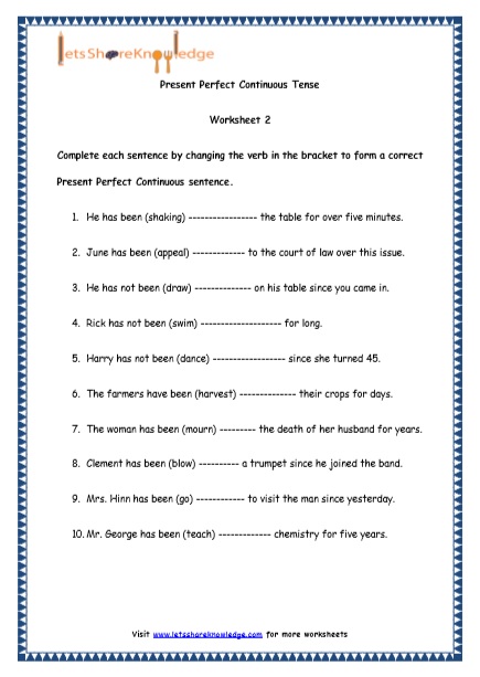  Present Perfect Continuous Tenses Printable Worksheets 