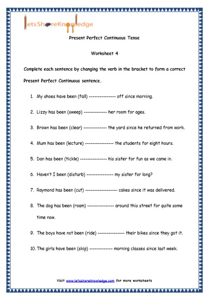  Present Perfect Continuous Tenses Printable Worksheets Worksheet 