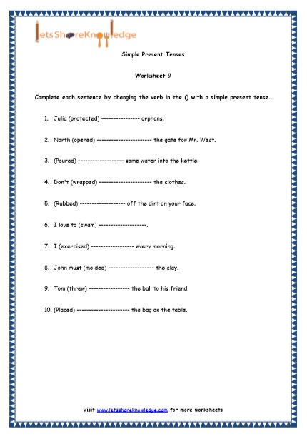  Simple Present Tenses Printable Worksheets Worksheet