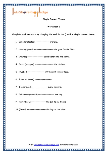 Simple Present Tense Worksheets For Grade 1 Worksheets For Kindergarten