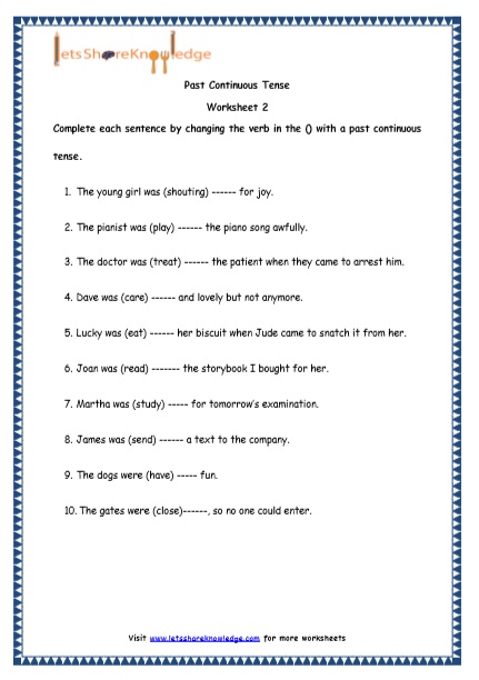 Past Continuous Tenses Printable Worksheets 